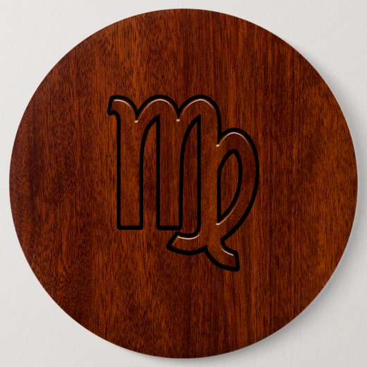 Virgo-Schild im Mahagoni-Holzstil Button (Vorderseite)