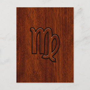 Virgo-Schild im Mahagoni-Holzstil Postkarte