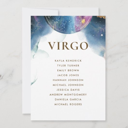 Virgo Seating Chart Card Card mit Gast Name (Rückseite)
