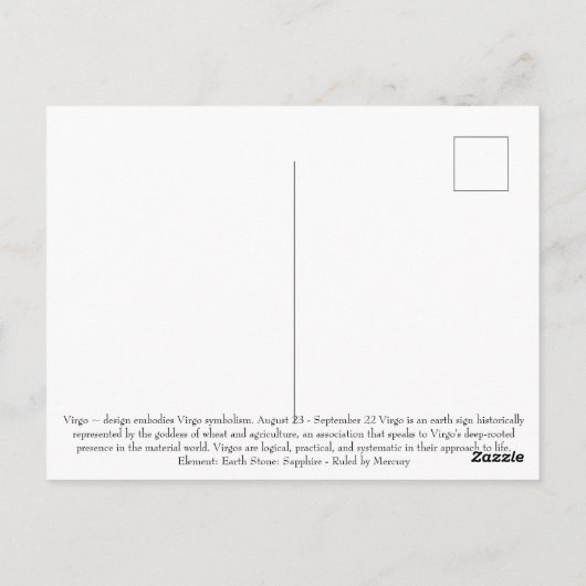 Virgo September Geburtstagskarte Postkarte (Rückseite)
