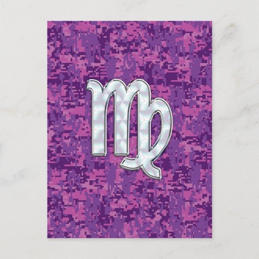 Virgo Sign auf Pink Fuchsia Digital Camouflage Postkarte (Vorderseite)