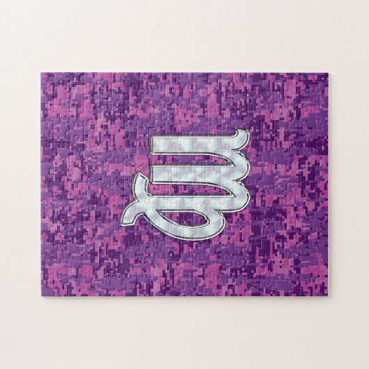 Virgo Sign auf Pink Fuchsia Digital Camouflage Puzzle (Horizontal)