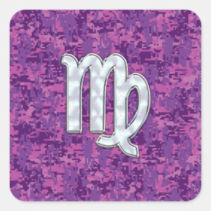 Virgo Sign auf Pink Fuchsia Digital Camouflage Quadratischer Aufkleber