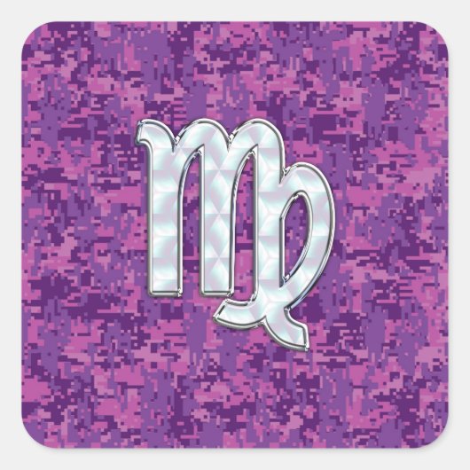 Virgo Sign auf Pink Fuchsia Digital Camouflage Quadratischer Aufkleber (Vorderseite)