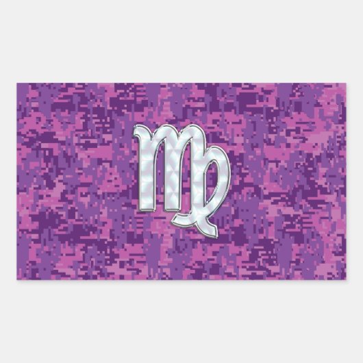 Virgo Sign auf Pink Fuchsia Digital Camouflage Rechteckiger Aufkleber (Vorderseite)