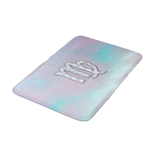 Virgo Sign on Pastels Mutter Perlenstil Print Badematte (Schrägansicht)