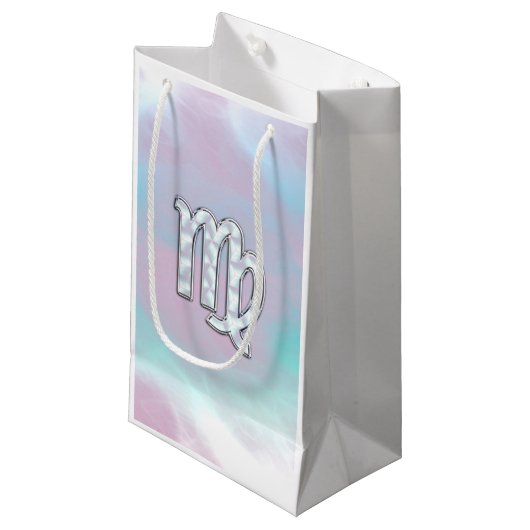 Virgo Sign on Pastels Mutter Perlenstil Print Kleine Geschenktüte (Vorderseite Schrägansicht)
