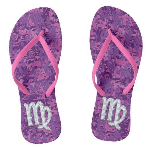 Virgo Sign Pink Fuchsia Digital Camouflage Style Badesandalen (Fußbett)