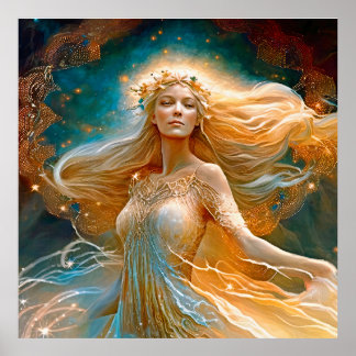 Virgo Star Sign Goddess, Celestie Being, Zodiac Poster