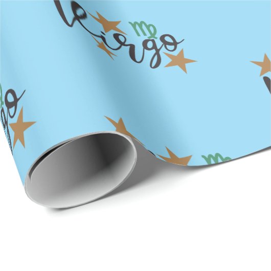 Virgo Star Sign Wrapping Paper Blue Background Geschenkpapier (Rolleneckpunkt)