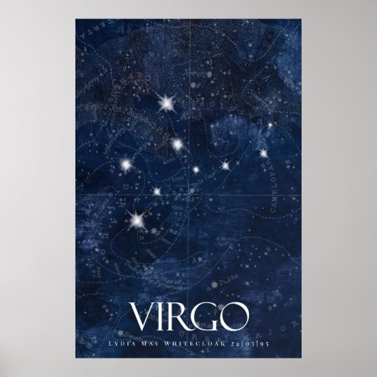 Virgo Sternzeichen Poster mit Namen, Sternzeichen (Vorne)