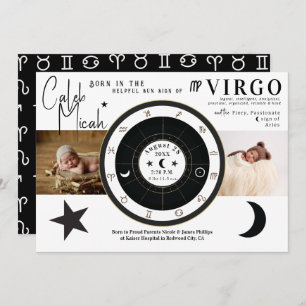 Virgo Sun & Moon Sign Horoskop Geburtsankündigung Einladung