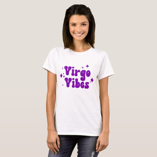 Virgo Vibes Zodiac Astrologie Lila Sterne T-Shirt (Vorne ganz)
