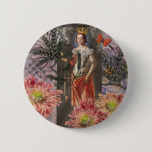 Virgo Woman Portrait Antique Colorful Rich Button