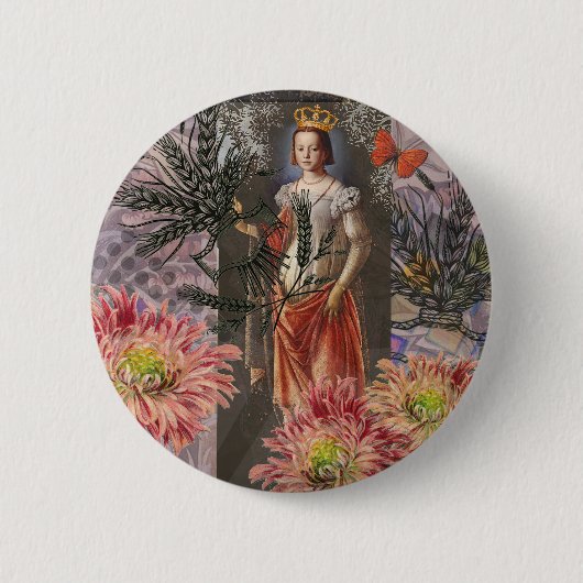 Virgo Woman Portrait Antique Colorful Rich Button (Vorderseite)
