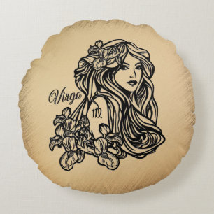 Virgo Zodiac Antique Look Rundes Kissen