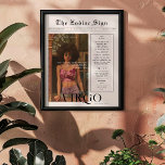Virgo | Zodiac Astrology Foto Newspapier Poster<br><div class="desc">Dieses Zodiac-Poster zum Geburtstag ist so gestaltet, dass es wie ein elegantes Zeitungscover aussieht, das Ihr eigenes Foto und Ihre eigenen Informationen enthält. Perfekt geeignet für Freunde und Familie, um ihnen einen wundervollen Ehrentag zu wünschen. Mit dem Namen der Empfänger, Geburtstag- und Tierkreiszeichen-Persönlichkeitsmerkmalen inklusive, macht dieses Poster den perfekten Sake....</div>