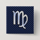 Virgo Zodiac auf Navy Blue Carbon Fibre Print Styl Button (Vorderseite)
