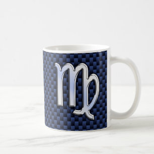 Virgo Zodiac auf Navy Blue Carbon Fibre Print Styl Kaffeetasse