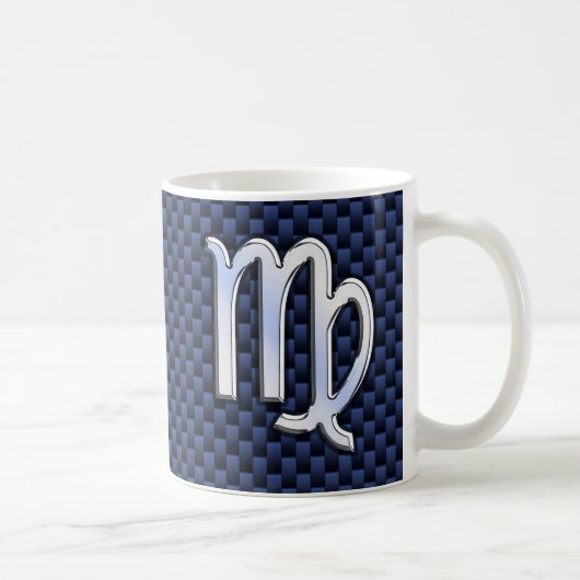Virgo Zodiac auf Navy Blue Carbon Fibre Print Styl Kaffeetasse (Rechts)
