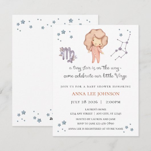 Virgo Zodiac Baby Shower Invitation Feiertagskarte (Vorne/Hinten)