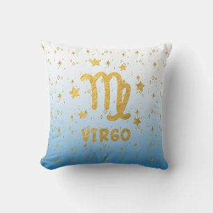 Virgo Zodiac Blue and Gold Throw Pillow Kissen