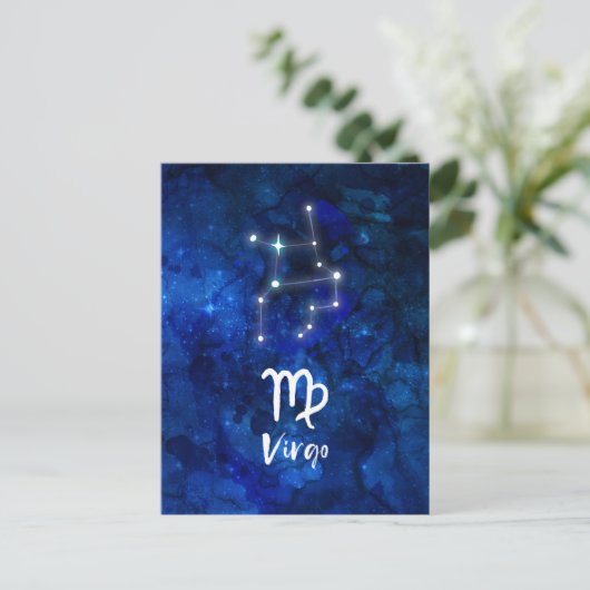 Virgo Zodiac Constellation Blue Galaxy Celestial Postkarte (Stehend Vorderseite)