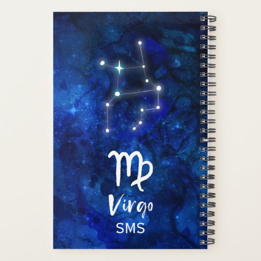 Virgo Zodiac Constellation Blue Galaxy Monogram Planer (Rückseite)