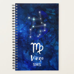 Virgo Zodiac Constellation Blue Galaxy Monogram Planer