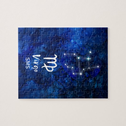Virgo Zodiac Constellation Blue Galaxy Monogram Puzzle (Horizontal)