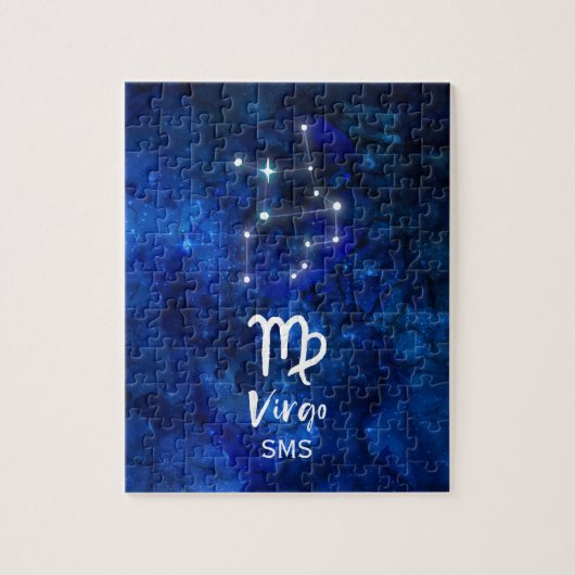 Virgo Zodiac Constellation Blue Galaxy Monogram Puzzle (Vertikal)