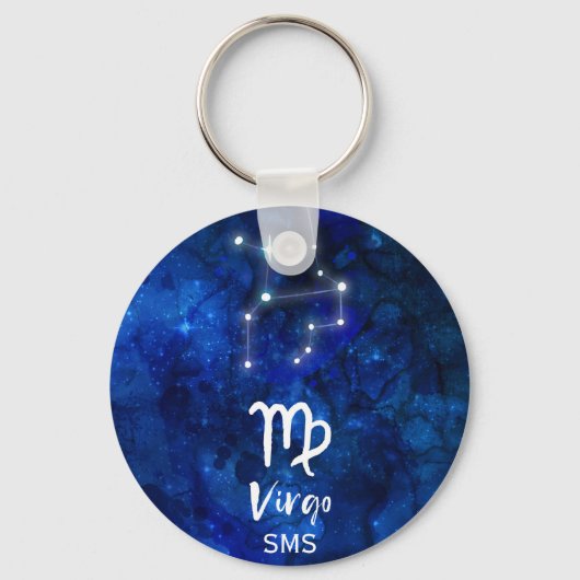 Virgo Zodiac Constellation Blue Galaxy Monogram Schlüsselanhänger (Vorderseite)