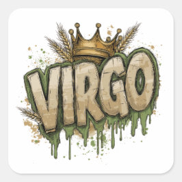 Virgo Zodiac Graffiti Airbrush im Detail mit Crown Quadratischer Aufkleber