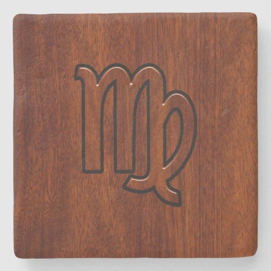 Virgo Zodiac in Mahogany wood style Steinuntersetzer (Vorderseite)