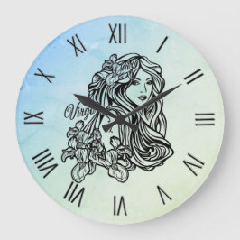 Virgo Zodiac Misty w Roman Numerals Große Wanduhr