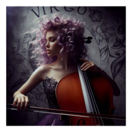 Virgo Zodiac Musician Cello Poster