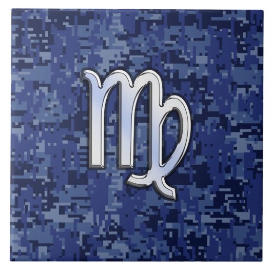 Virgo Zodiac Sign auf Blue Digital Camouflage Fliese (Vorderseite)