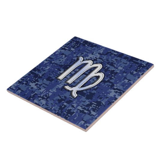 Virgo Zodiac Sign auf Blue Digital Camouflage Fliese (Seite)