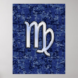Virgo Zodiac Sign auf Blue Digital Camouflage Poster