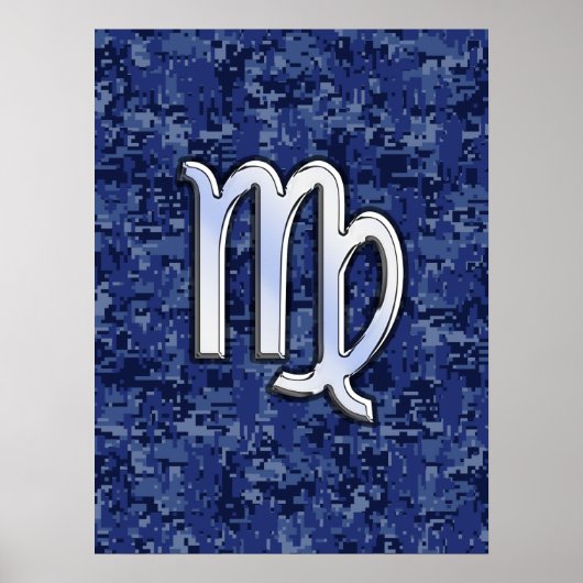 Virgo Zodiac Sign auf Blue Digital Camouflage Poster (Vorne)