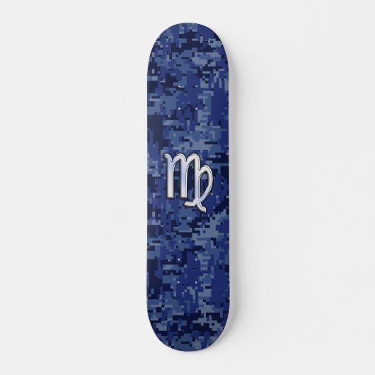 Virgo Zodiac Sign auf Blue Digital Camouflage Skateboard (Vorne)