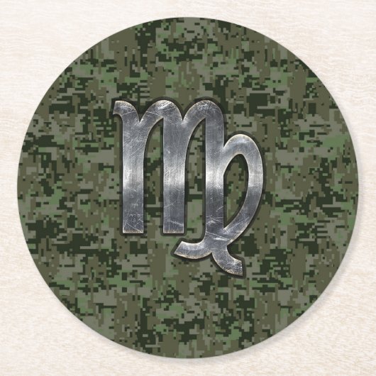 Virgo Zodiac Sign auf der grünen digitalen Camoufl Runder Pappuntersetzer (Vorderseite)
