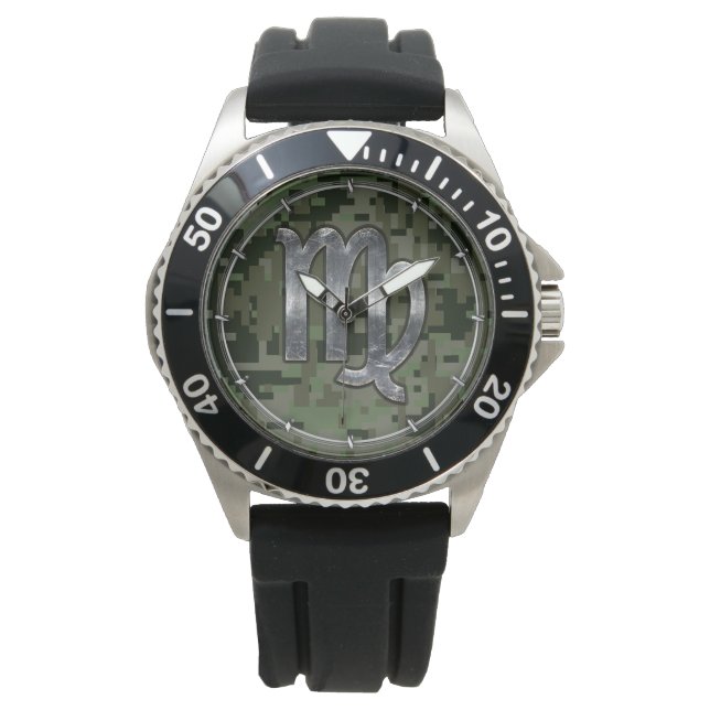 Virgo Zodiac Sign auf Green Digital Camouflage Sty Armbanduhr (Vorderseite)