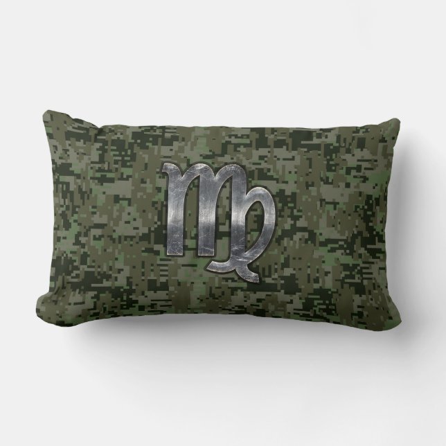 Virgo Zodiac Sign auf Green Digital Camouflage Sty Lendenkissen (Vorderseite)