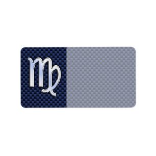 Virgo Zodiac Sign auf Navy Blue Carbon Fibre Print Adressaufkleber