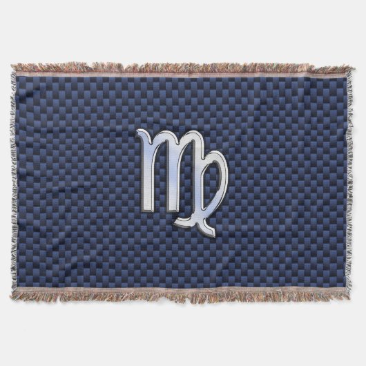 Virgo Zodiac Sign auf Navy Blue Carbon Fibre Print Decke (Vorderseite)