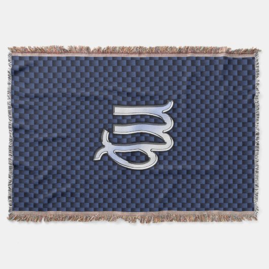 Virgo Zodiac Sign auf Navy Blue Carbon Fibre Print Decke (Vorderseite)