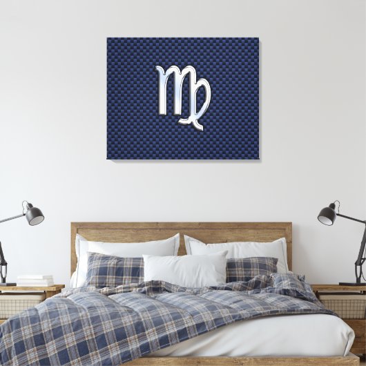 Virgo Zodiac Sign auf Navy Blue Carbon Fibre Print Leinwanddruck (Insitu (Schlafzimmer))