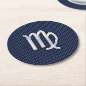 Virgo Zodiac Sign auf Navy Blue Carbon Fibre Print Runder Pappuntersetzer (Angewinkelt)