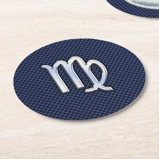 Virgo Zodiac Sign auf Navy Blue Carbon Fibre Print Runder Pappuntersetzer (Angewinkelt)